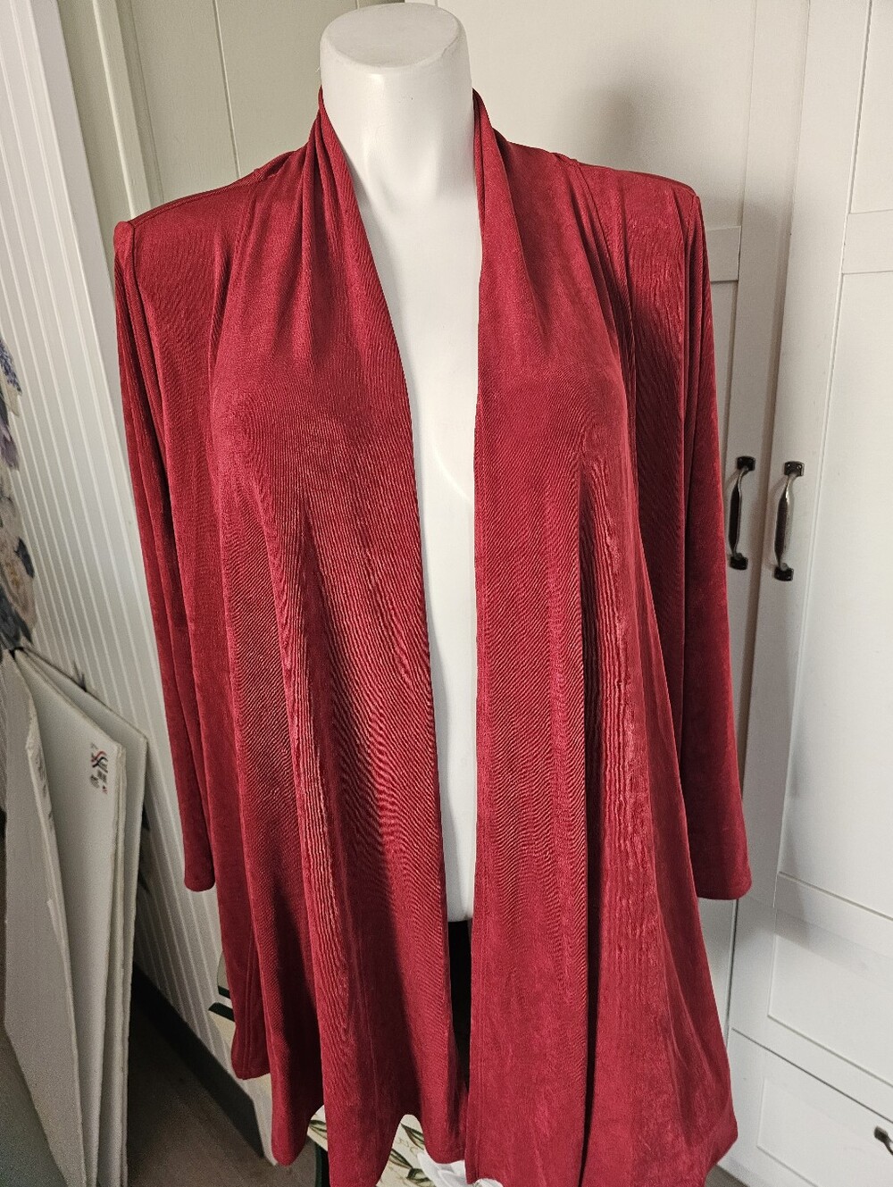 Chico’s Travelers 4 XXL 20/22 Red Open Front Long Cardigan Jacket Stretch Unworn
